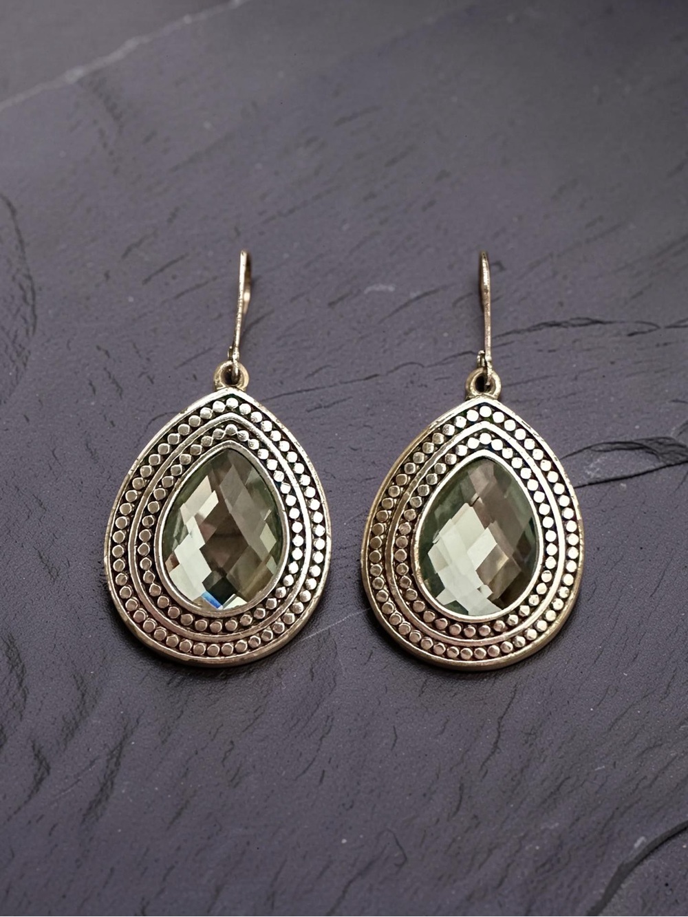 Gray Teardrop Dangle Earrings with Silver-Tone Frame